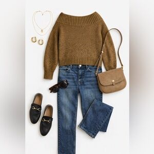 H&M Off-Shoulder Ribbed Knit Sweater in Olive